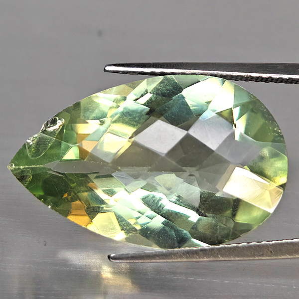 Natural Green Amethyst Gemstone 11.89 Ct. Pear Checkerboard Cut  23 x 11.5 Mm.