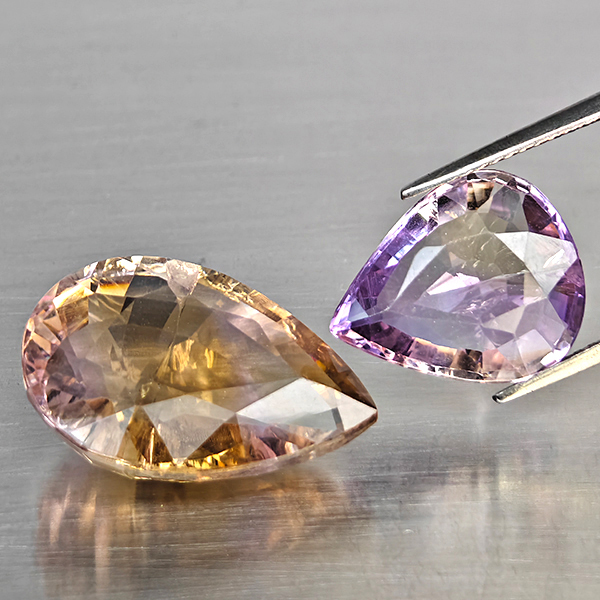 Natural Bi Color Ametrine Gemstones 18.82 Ct. 2 Pcs. Pear Shape and Mixed Size
