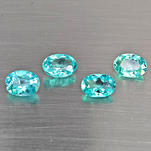 Natural Paraiba Color Apatite Gemstones 3.30 Ct. 4 Pcs. Oval Shape and Mixed Size