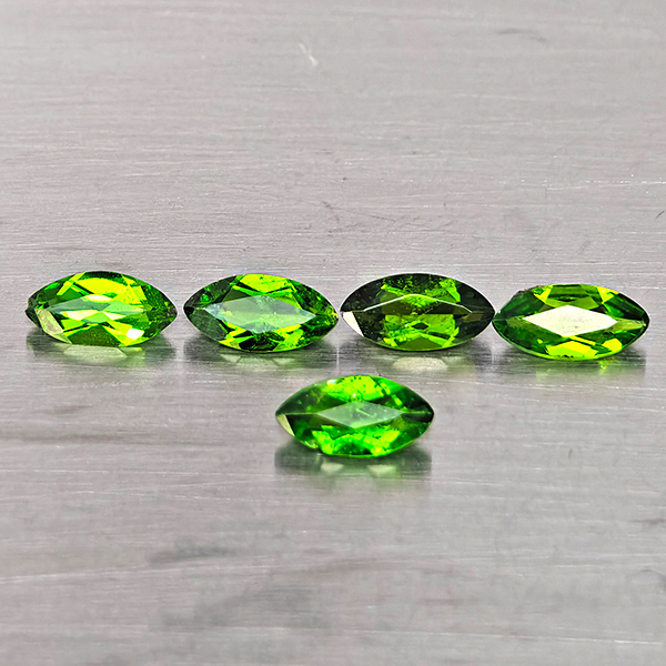 Natural Green Chrome Diopside Gemstones 1.17 Ct. 5 Pcs. Marquise Shape and Mixed Size