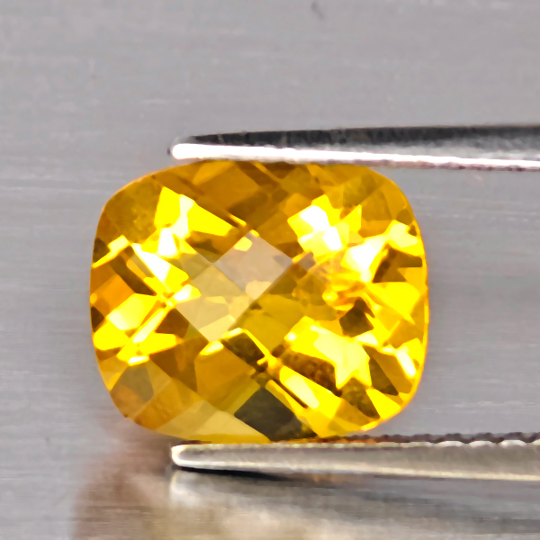 Natural Yellow Citrine Gemstones 2.37  Ct. Cushion Checkerboard Cut  9.4 x 7.8 Mm.