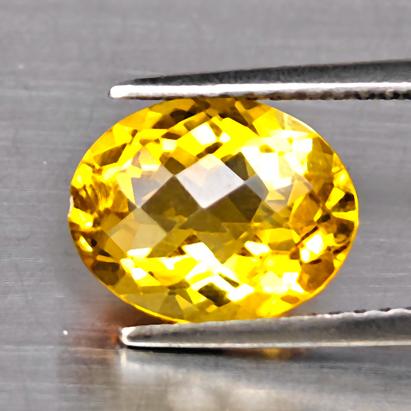 Natural Yellow Citrine Gemstones 2.28  Ct. Oval Checkerboard Cut  9.9 x 7.8 Mm.