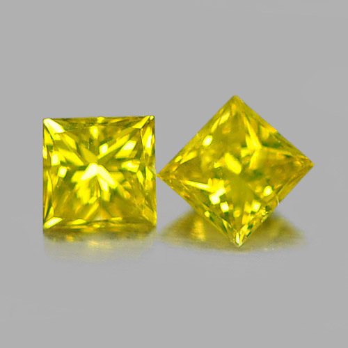 0.16 Ct. 2 Pcs. Square Princess Cut Natural Yellow Loose Diamond Size 2.4 mm.