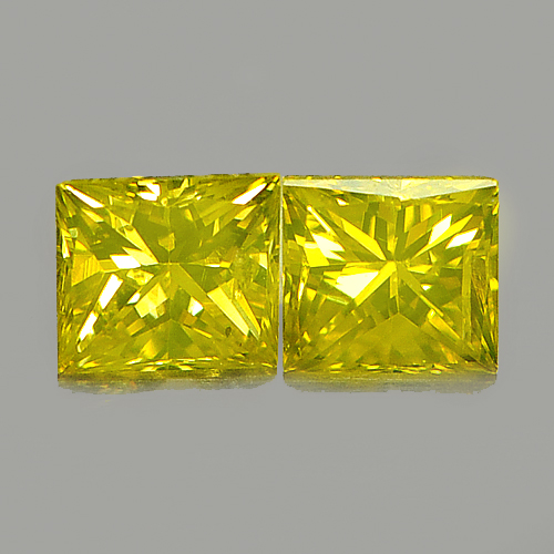 0.17 Ct. 2 Pcs. Nice Color Square Princess Cut Natural Yellow Loose Diamond