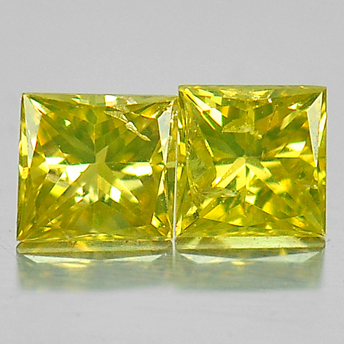 0.16 Ct. 2 Pcs. Nice Color Square Princess Cut Natural Yellow Loose Diamond