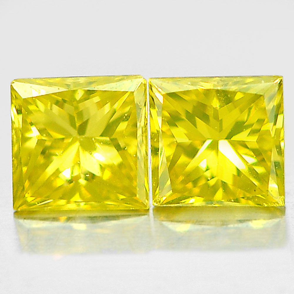 0.17 Ct. 2 Pcs. Good Color Square Princess Cut Natural Yellow Loose Diamond