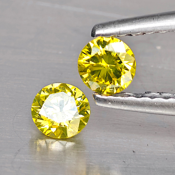 Natural Yellow Diamond 0.33 Ct. 2 Pcs. Round Diamond Cut 4.7 Mm.