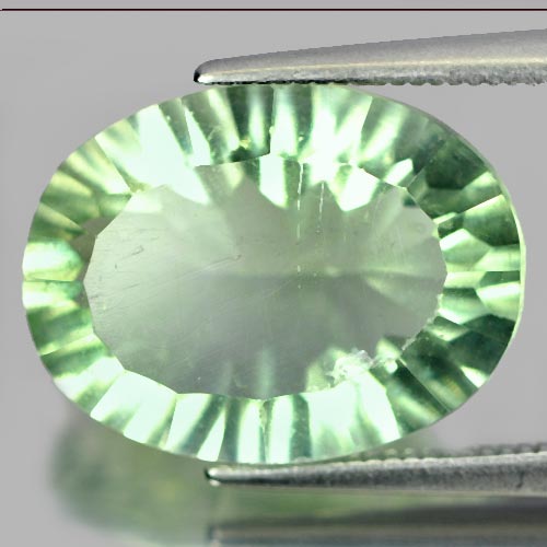 Unheated 9.82 Ct. Oval Concave Cut 16 x 12.2 Mm. Natural Gemstone Green Flourite