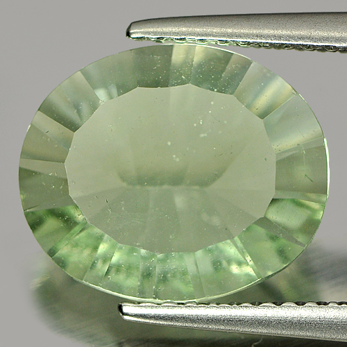 4.01 Ct. Oval Concave Cut 12.2 x 10.2 Mm. Natural Gem Green Fluorite Unheated