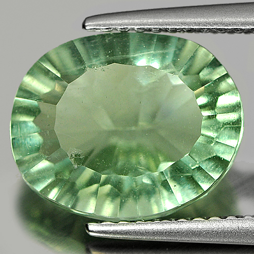 4.52 Ct. Oval Concave Cut 11.9 x 10 Mm. Natural Gemstone Green Fluorite Unheated