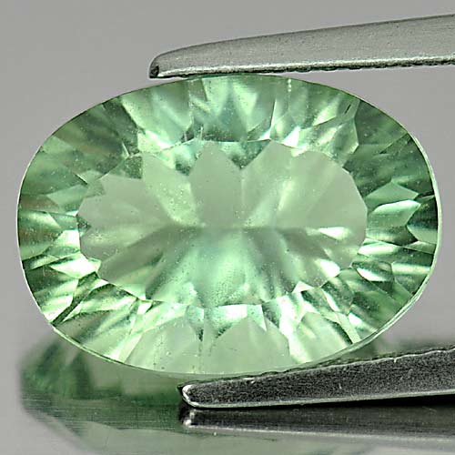 7.42 Ct. Oval Concave Cut 14.3 x 10.3 Mm. Natural Gem Green Fluorite Unheated