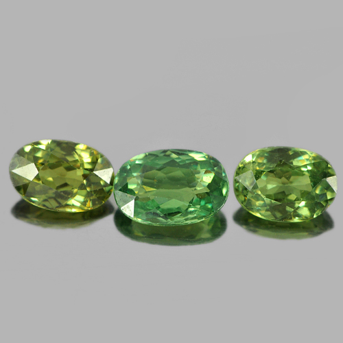 Green Demantoid Garnet 1.63 Ct. 3 Pcs. Oval Shape Natural Gemstones Unheated