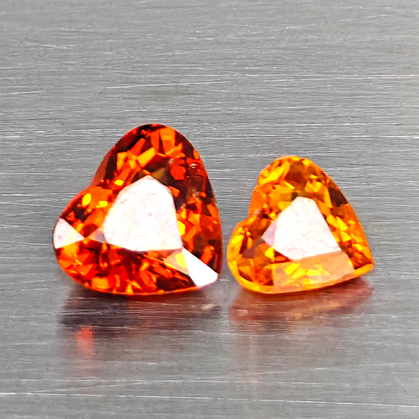 Natural Orange Spessartine Garnet Gemstones 1.08 Ct. 2 Pcs. Heart Shape and Mixed Size