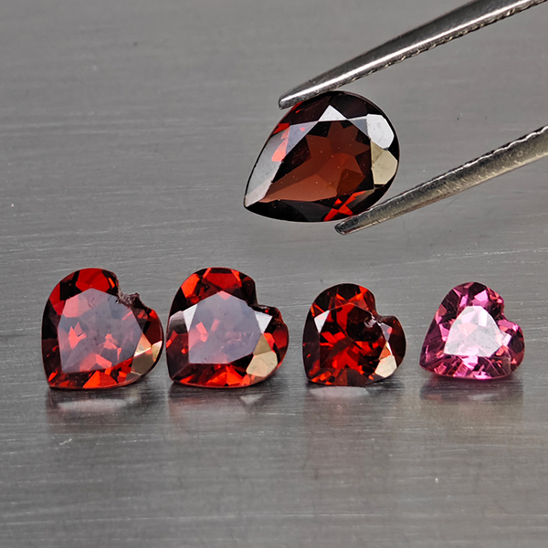 Natural Purplish Red Rhodolite Garnet Gemstones 3.78 Ct. 5 Pcs. Mixed Shape Shape 5 x 4.8 Mm.