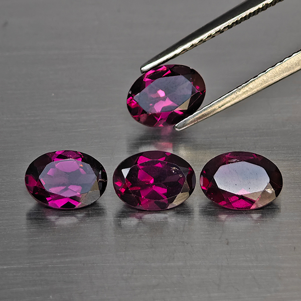 Natural Purplish Pink Rhodolite Garnet Gemstones 3.81 Ct. 4 Pcs. Oval Shape 7 x 5 Mm.