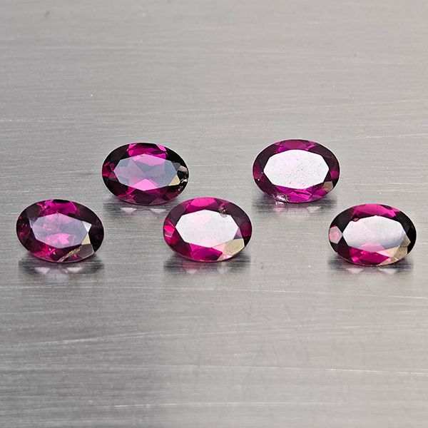 Natural Purplish Pink Rhodolite Garnet Gemstones 4.51 Ct. 5 Pcs. Oval Shape 7 x 5 Mm.
