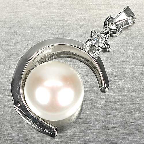 3.12 G. Natural White Pearl Rhodium Silver Plated Pendant Thailand