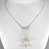 6.86 G. Length 20 Inch. Natural Orange Pearl Sterling Silver Jewelry Necklace
