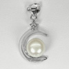 2.89 G. Round Cabochon Natural White Pearl Rhodium Silver Plated Pendant
