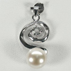 3.48 G. Round Cabochon Natural White Pearl Rhodium Silver Plated Pendant