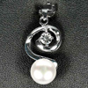 3.52 G. Natural White Pearl Rhodium Silver Plated Pendant Round Cabochon