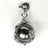 3.68 G. Natural Multi Color Pearl Rhodium Silver Plated Pendant Round Cabochon