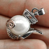 3.47 G. Round Cabochon Natural White Pearl Rhodium Silver Plated Pendant 3.47 G. Round Cabochon Natural White Pearl Rhodium Silver Plated Pendant