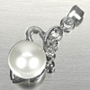 3.33 G. Round Cabochon Natural White Pearl Rhodium Silver Plated Pendant