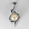 3.42 G. Natural Peach Pearl Rhodium Silver Plated Pendant Round Cabochon