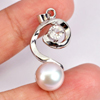 3.38 G. Round Cabochon Natural Pink Pearl Rhodium Silver Plated Pendent
