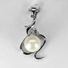 2.82 G. Round Cabochon Natural White Pearl Rhodium Silver Pendant