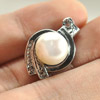 3.55 G. Round Cabochon Natural White Pearl Rhodium Silver Plated Pendent