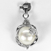 3.57 G. Round Cabochon Natural White Pearl Rhodium Silver Pendant