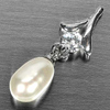 2.25 G. Fancy Cabochon Natural White Pearl Rhodium Silver Plated Pendent