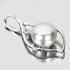 3.18 G. Round Cabochon Natural White Pearl Rhodium Silver Plated Pendant