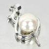 3.43 G. Round Cabochon Natural White Pearl Rhodium Silver Plated Pendent
