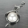 3.59 G. Round Cabochon Natural White Pearl Rhodium Silver Plated Pendent