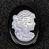 Natural White Sea Shell 6.18 Ct. Woman Carving Cameo on Onyx 12.9 x 17.8 Mm Natural White Sea Shell 6.18 Ct. Woman Carving Cameo on Onyx 12.9 x 17.8 Mm