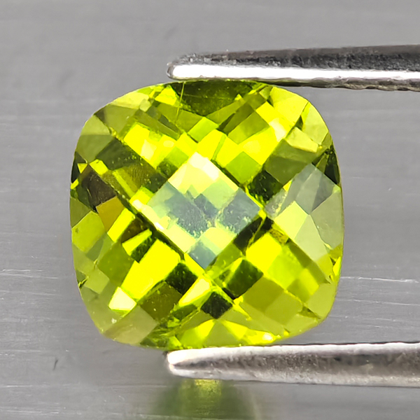 Natural Green Peridot Gemstones 2.40 Ct. Cushion Checkerboard Cut 7.2 x 5.9 Mm.