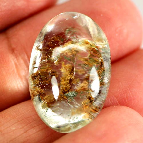 22.95 Ct. Nice Color Natural White Brown Moss Quartz Oval Cabochon