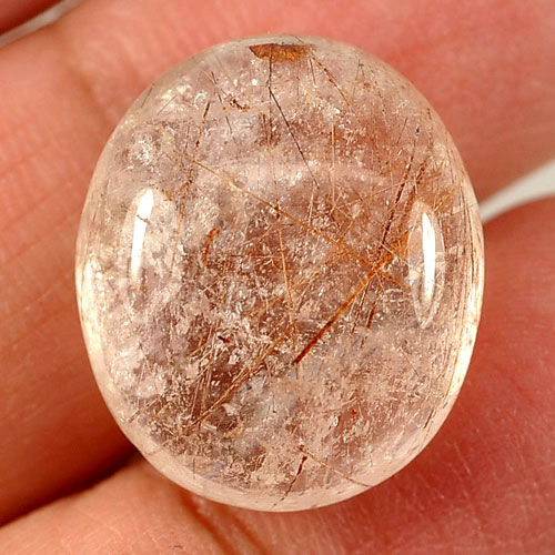 19.59 Ct. Oval Cabochon Natural White Brown Rutilated Quartz Unheated