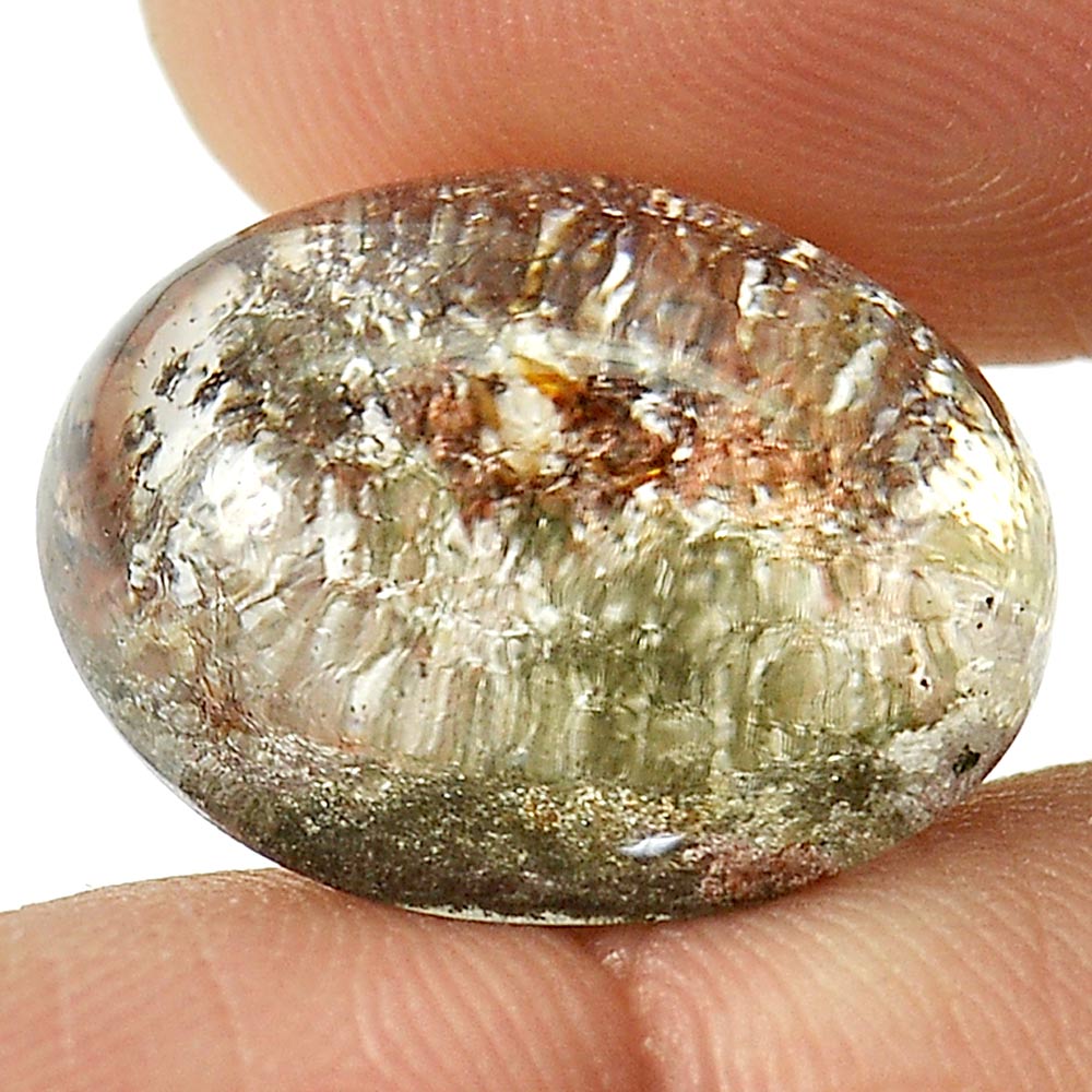 15.26 Ct. Oval Cabochon Natural Gemstone Moss Brown White Quartz Unheated