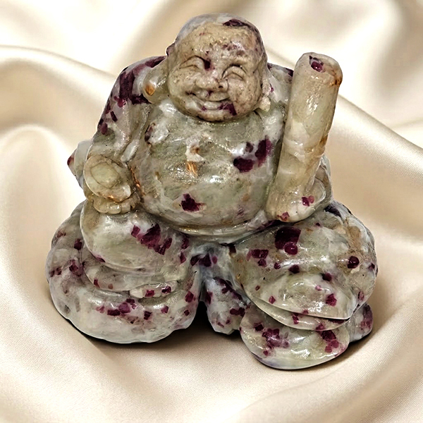 Natural Multi Color Ruby in Zoisite Gemstones 8375 Ct. Very Rich Happy Buddha Carving Shape