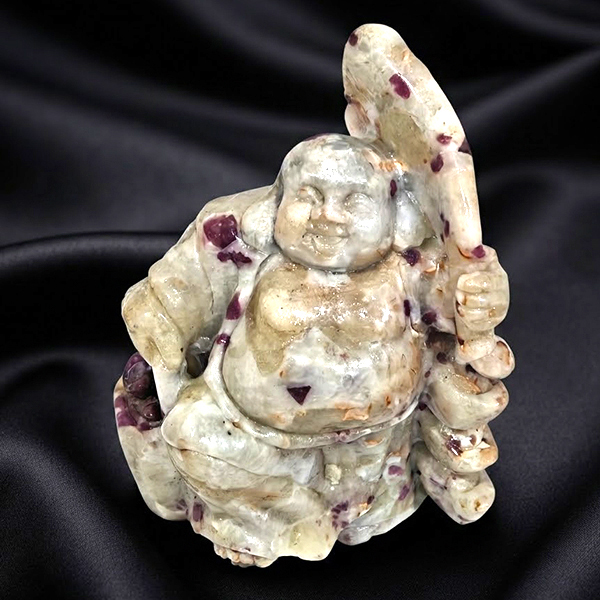 Natural Multi Color Ruby in Zoisite Gemstones 6550 Ct. Very Rich Happy Buddha Carving Shape