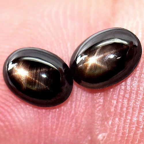 1.50 Ct. Pair Oval Cab Natural Black Star Sapphire 6 Rays