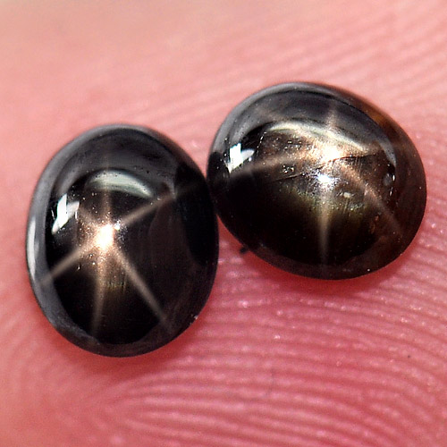 1.54 Ct. Matching Pair Oval Cab Natural Black Star Sapphire 6 Rays