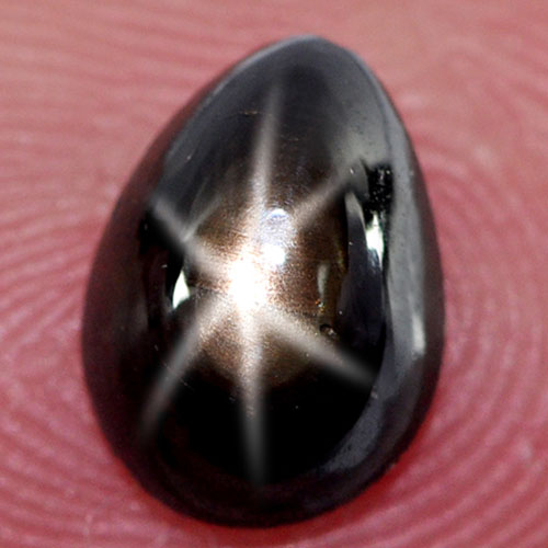 6 Ray Black Star Sapphire 1.89 Ct. Pear Cabochon 8.1 x 5.9 Mm. Natural Gemstone