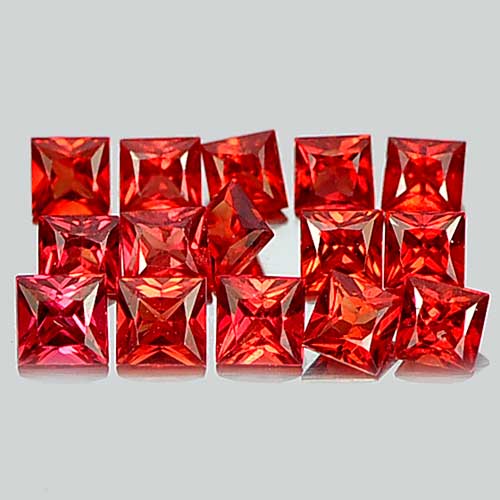 Red Sapphire 1.37 Ct. 15 Pcs. Square Princess Cut 2.6 x 2.6 Mm Natural Gemstones