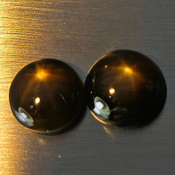 Natural Black Star Sapphire 6 Rays 1.31 Ct. 2 Pcs. Round Cabochon Shape 5.1 Mm.