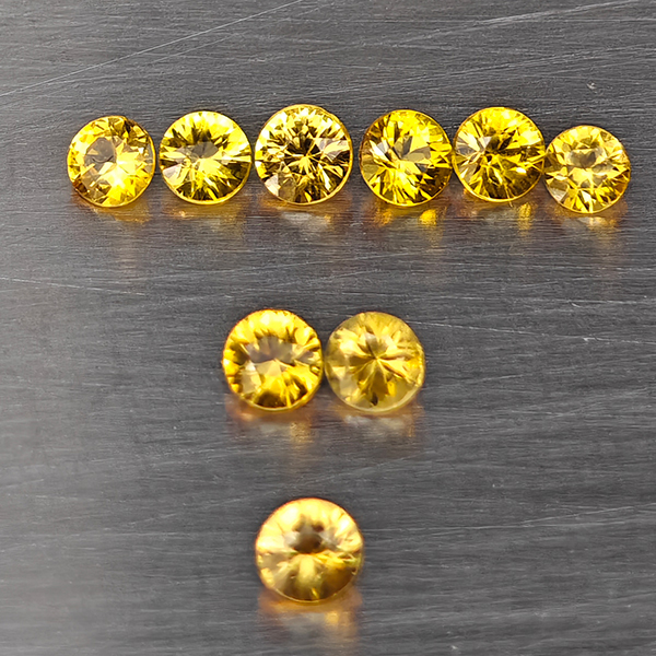 Natural Yellow Songea Sapphire Gemstones 0.53 Ct. 9 Pcs. Round Diamond Cut  2.2 Mm